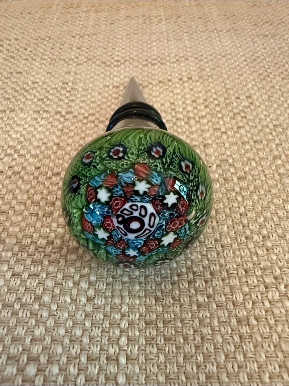 Glass Millefiori Bottle Stopper in Green